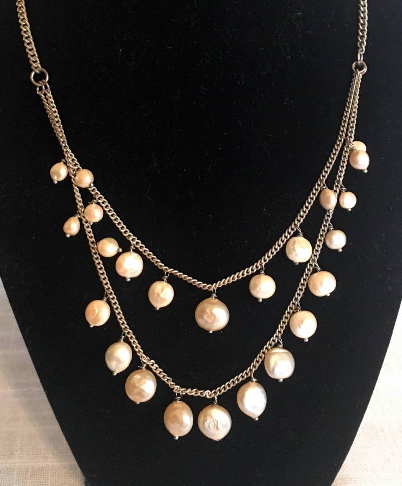 Perlenkette/Freiform Naturperlen/Doppelreihige Halskette/Silber & Perlenkette/steampunk Kette/Doppelperlen Schmuck/Freeshipping Perlenkette/Freiform Naturperlen/Doppelreihige Halskette/Silber & Perlenkette/steampunk Kette/Doppelperlen Schmuck/Freeshipping von lacecurtainvintage