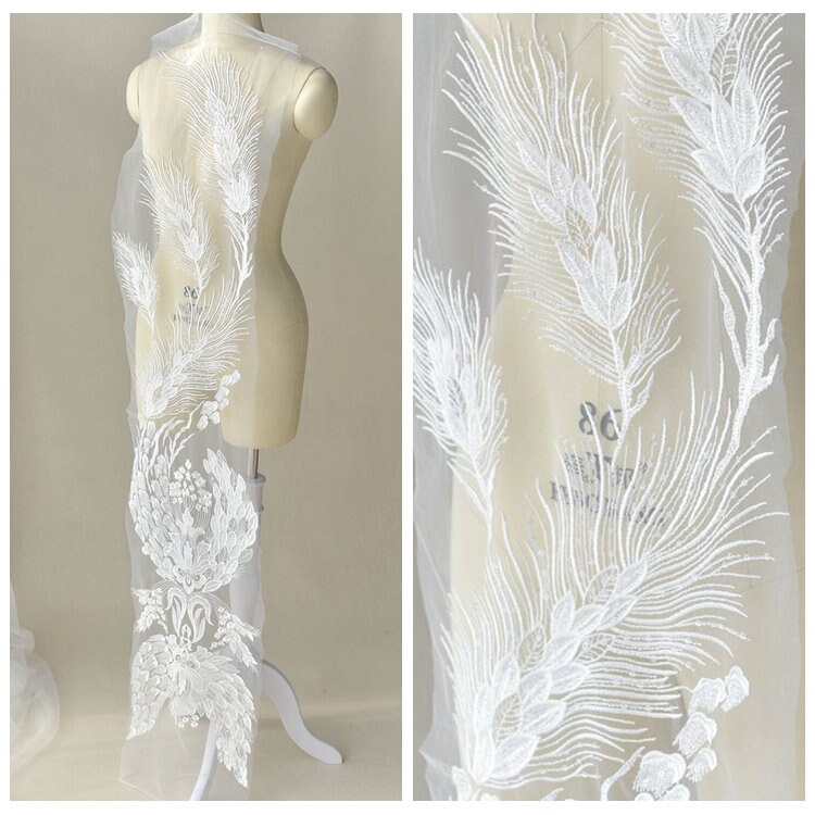 1 Stück Große Spitze Applikation Mit Pailletten Weizenblume in Elfenbein Auf Mesh Für Hochzeitskleid, Abendkleidung von lacejamila