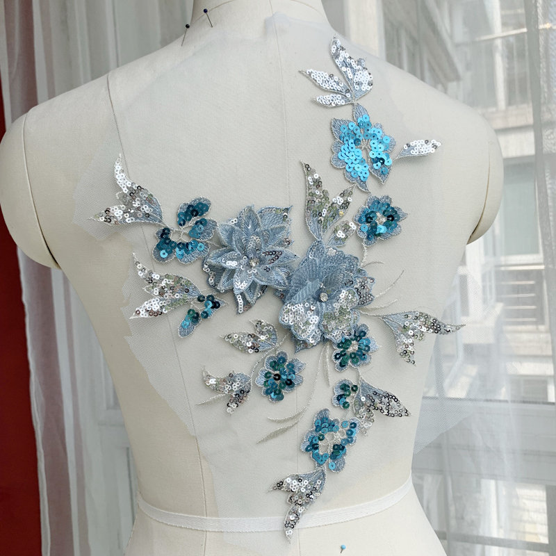 6 Farben 3D Perlen Spitze Applikation, Nähen Hochzeitskleid Pailletten Blumen Gesticktes Motiv von lacejamila