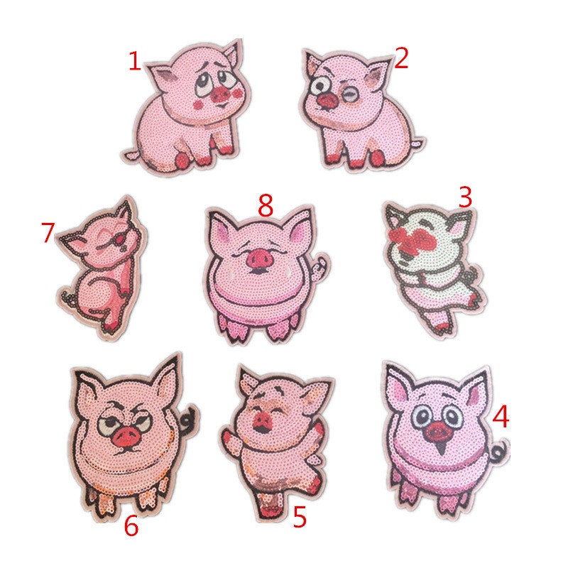 Pailletten Schwein Patch in 8 Mustern-Süßer Patch-Tier Patch-Bügelbild-Kinder Geschenk von lacejamila