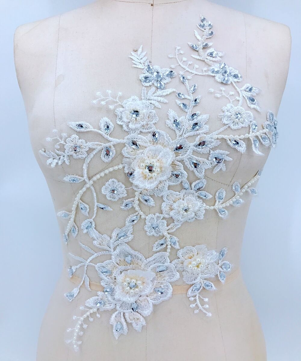 Schwere 3D-Perlen Strass Spitze Applikation Gesticktes Blumenmotiv Sew On Abendkleid, Kostüm von lacejamila