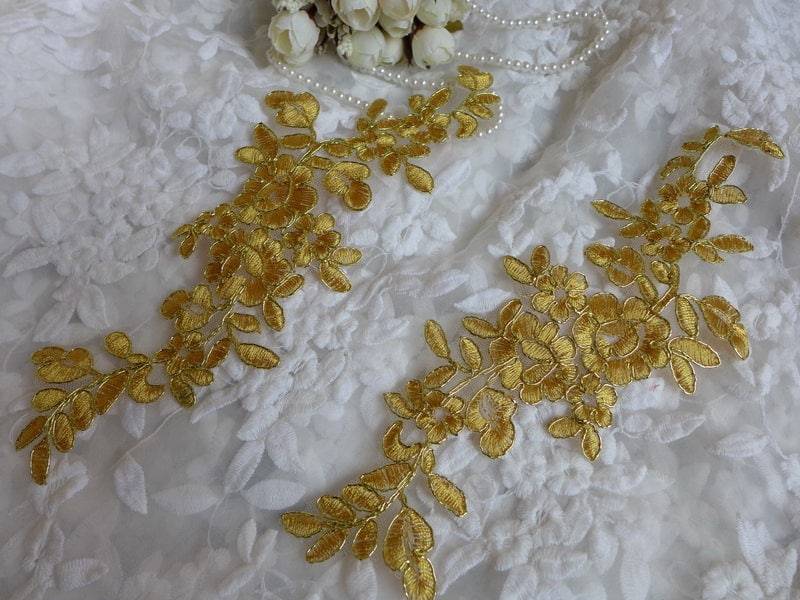 1 Paar Gold Alencon Blumenmotiv Blume Applikationen Spitze Brautkleid Nähen Applikation 1 Paar Gold Alencon Blumenmotiv Blume Applikationen Spitze Brautkleid Nähen Applikation von lacelindsay