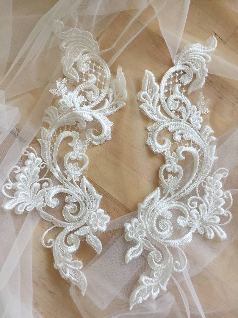 Klare Pailletten Blumenstickerei Spitze Applikation Paar, Schöne Brautspitze Motiv Patch 30 X 8 cm von lacetime