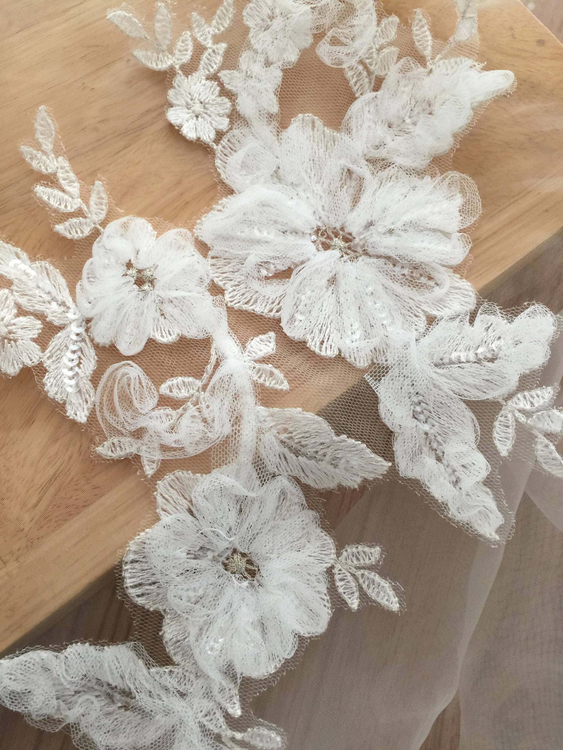 Super Exquisite 3D Braut Spitzen Applikation in Elfenbein, Große Brautschleier Super Exquisite 3D Braut Spitzen Applikation in Elfenbein, Große Brautschleier von lacetime