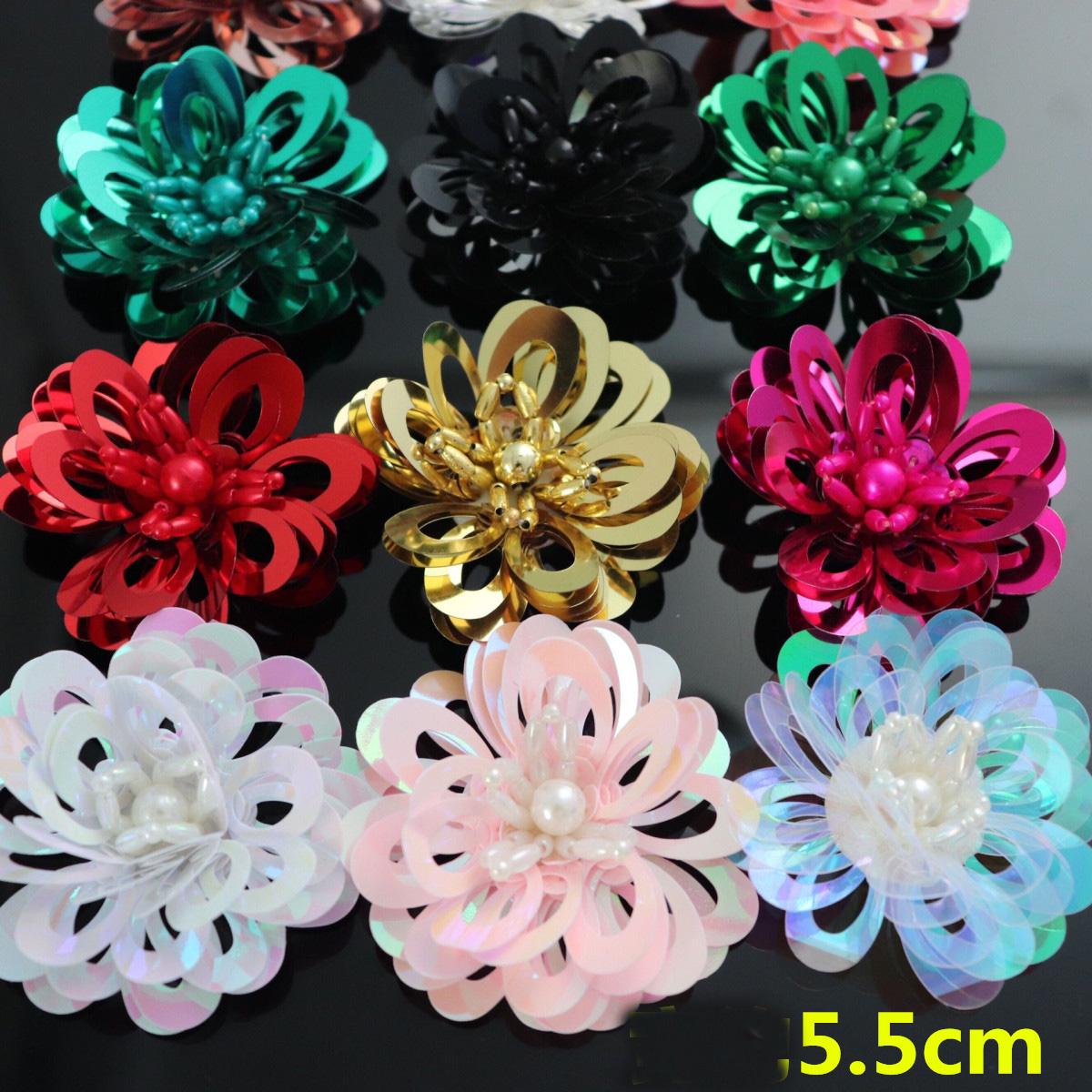 10Stk 5, 5 cm Breit Pailletten Perlenstickerei Blumen Sticker Schuhe Taschen Hüte Diy Nähen Zubehör Dekorative Patches Applikationen K38V12V241119T von lacetrimwholesalers
