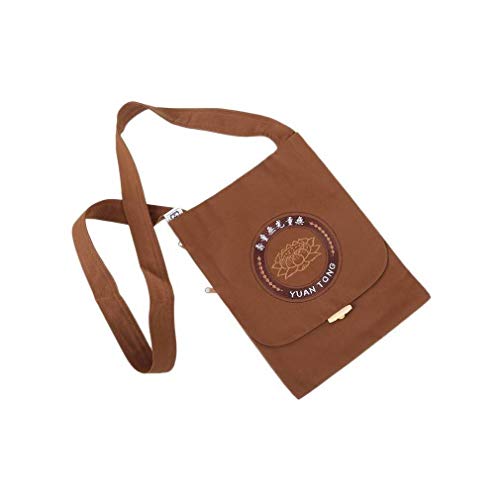 Lachineuse – Klassische buddhistische Tasche – Lotusblumenmuster – buddhistische Traditionen – Stofftasche – Braun – 28 x 22 cm – Geschenkidee zum Geburtstag, zu Weihnachten von lachineuse