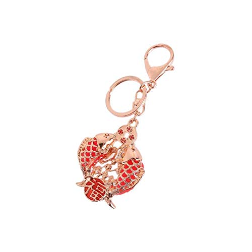 lachineuse – Feng Shui Doppelfisch-Schlüsselanhänger – Glücksbringer – Symbol für Fülle, Reichtum und Freude – 5,5 x 4,5 cm – asiatische japanische Schmuck-Geschenkidee – Farbe Gold und Rot von lachineuse