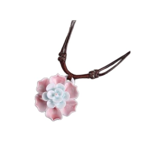 lachineuse – Halskette mit rosa Blume – Symbol der Schönheit und Süße – Porzellan und Baumwolle – eleganter Schmuck – Geschenkidee zu Weihnachten und Geburtstag von lachineuse