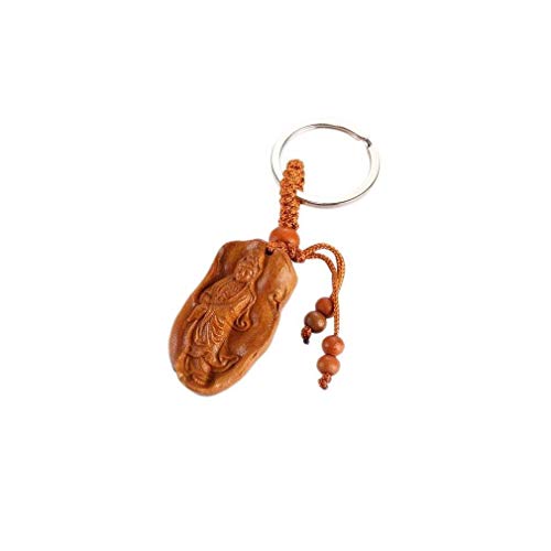lachineuse – Schlüsselanhänger Göttin GuanYin – buddhistische Gottheit des Mitgefühls – Metall und Jujube-Holz – 9,5 x 2,4 cm – Geschenkartikel zum Geburtstag, zu Weihnachten von lachineuse