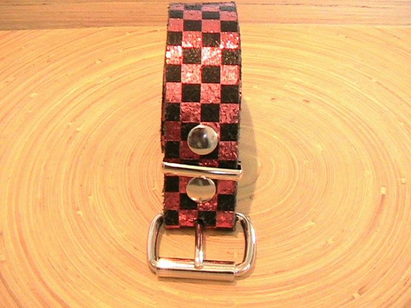 1980Er Jahre Damen Herren Unisex Vintage Ledergürtel - Rock'n'roll Rockabilly Karo Design Irisierende Farbe Made in England Neu M von ladouchka