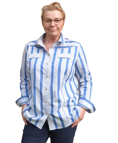 Damen Hemd LIMETTA Regular Fit Modisches Hemd Alltag, Langarm Baumwolle Shirt Streifen 36-46, grau-blau, 38 Damen Hemd LIMETTA Regular Fit Modisches Hemd Alltag, Langarm Baumwolle Shirt Streifen 36-46, grau-blau, 38 von lady-anne