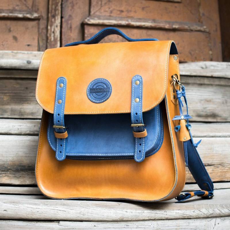 Handgefertigter Vollleder Rucksack Oversize Rucksack Weekender von ladybuq