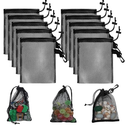 laeeyin 10 Stück Schwarze netztasche mit Kordelzug, mesh Tasche tragbare Aufbewahrungstaschen für Spielzeug, Sport, Aufbewahrung, Tauchen, Outdoor-Aktivitäten und mehr (20x30cm) von laeeyin