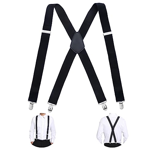 Laeeyin Hosenträger für Herren - Breit 3.5 cm Mit 4 Starken Metall Clips - Lang Einheitsgröße für Männer und Damen - Einstellbar und Elastisch X Form - Schwarz von laeeyin