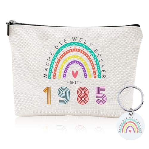 lafo 40 Geburtstag Frauen Geschenk, Schminktasche mit Edelstahl Schlüsselanhänger, 40. Geburtstag Frauen, Geschenk zum 40 Geburtstag Frau, Personalisierte wasserdichte Kosmetiktasche (1985) von lafo