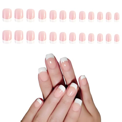 24 Stück Französischer Nägel mit Nagelkleber, Nagelfolien, French Nails, Selbstklebende Press on Nails für Frauen und Mädchen von lafomukea