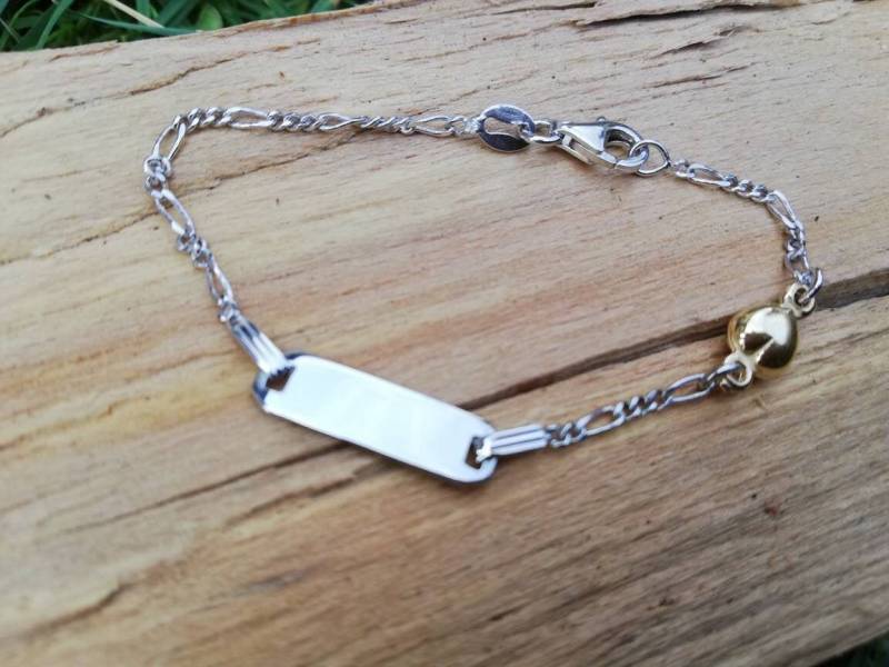 Kinder Baby Namensarmband Herz Gold 925 Silber Gravur Silberkettchen Id Armband Taufe, Kommunion Geschenk Patengeschenk Name Persönlich von lajomaDesign