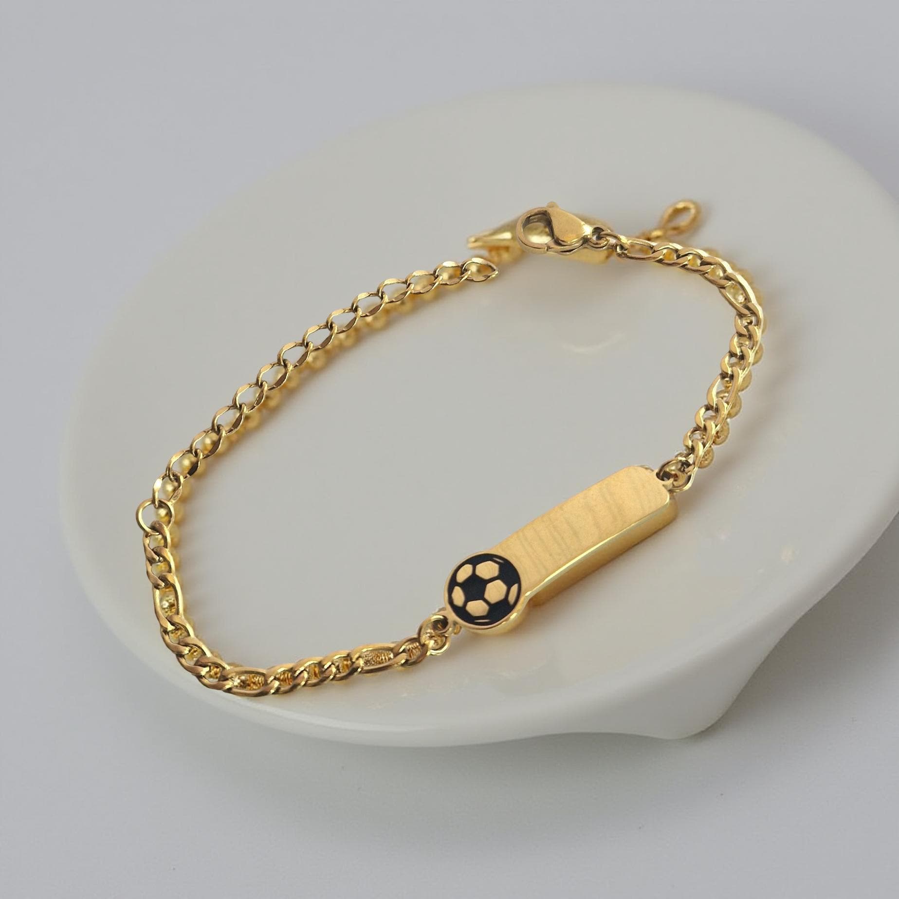 Namensarmband Kinderarmband Edelstahl Gold Fußball Gravurplatte, Personalisierbar, Geschenk Junge Mädchen, Baby Einschulung, Weihnachten Namensarmband Kinderarmband Edelstahl Gold Fußball Gravurplatte, Personalisierbar, Geschenk Junge Mädchen, Baby Einschulung, Weihnachten von lajomaDesign