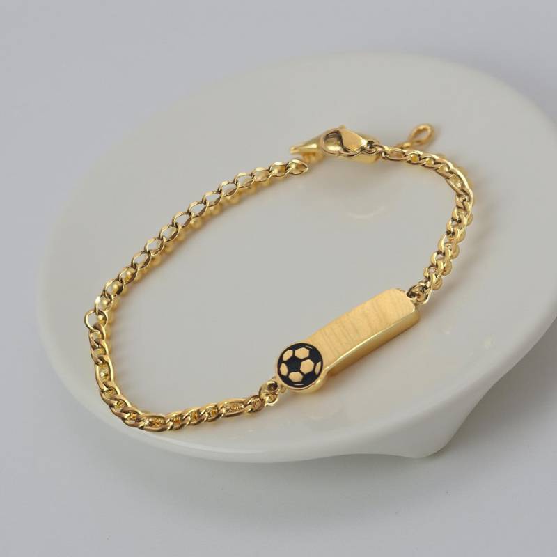 Namensarmband Kinderarmband Edelstahl Gold Fußball Gravurplatte, Personalisierbar, Geschenk Junge Mädchen, Baby Einschulung, Weihnachten Namensarmband Kinderarmband Edelstahl Gold Fußball Gravurplatte, Personalisierbar, Geschenk Junge Mädchen, Baby Einschulung, Weihnachten von lajomaDesign