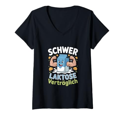 Damen schwer laktose verträglich Milch Spruch T-Shirt mit V-Ausschnitt Damen schwer laktose verträglich Milch Spruch T-Shirt mit V-Ausschnitt von laktose milch spruch lustig