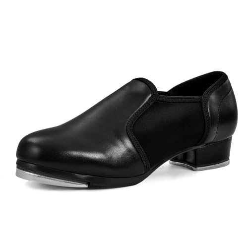 lalaball Leder Tap Shoes Slip On Dance Schuhe Schwarz Jazz Schuhe für Erwachsene Herren, Schwarz, 42 EU von lalaball