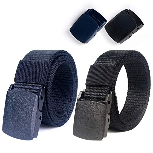 lalafancy 2er Herren Gürtel Nylon Belt Verstellbarer Web mit Kunststoff Schnalle,Länge 140 cm, Breite ca. 3,8 cm (Schwarz + Blau) von lalafancy