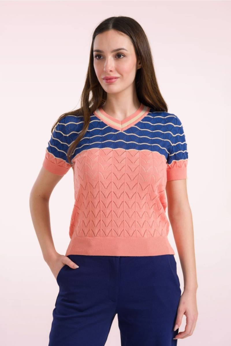 Ellie gestrickter Pullover in Blau und Lachs von lalamour