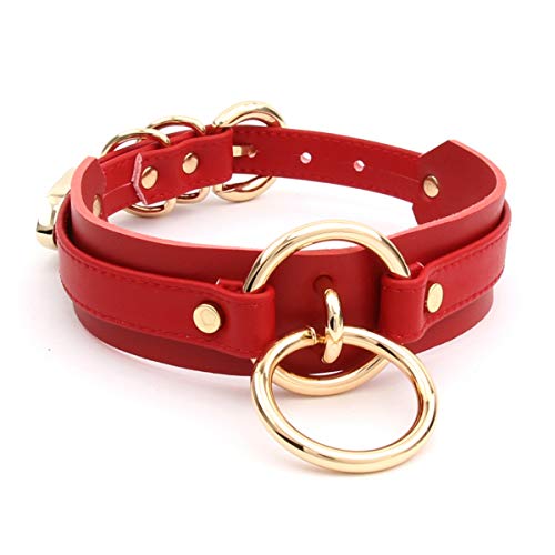 lalatia Damen Halsband O Ring Kunstleder Choker Halskette (Rot, Gold) von lalatia