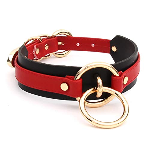 lalatia Damen Halsband O Ring Kunstleder Choker Halskette (Rot Schwarz Gold) von lalatia