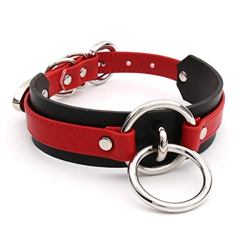 lalatia Damen Halsband O Ring Kunstleder Choker Halskette (Rot Schwarz Silber) von lalatia