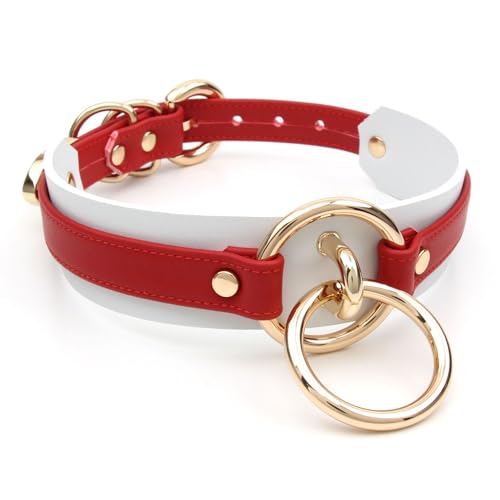 lalatia Damen Halsband O Ring Kunstleder Choker Halskette (Rot Weiß Gold) von lalatia