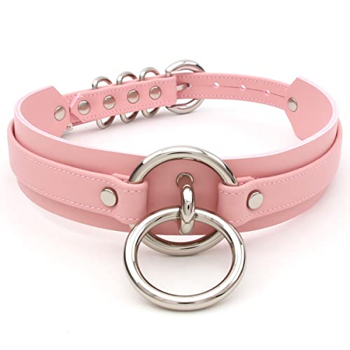 lalatia Damen Halsband O Ring Kunstleder Choker Halskette in große Größen (Rosa Silber) von lalatia