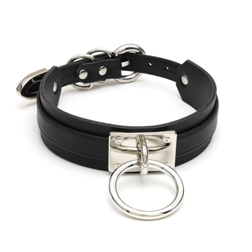 lalatia Damen O Ring Choker Halsband Kunstleder Halskette für Frauen (Schwarz Silber) von lalatia