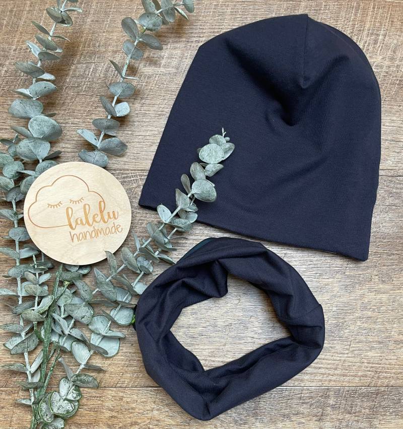 Beanie/Mütze Kinder Loop Set Baby Mädchen Jungen Uni Marine von laleluHandmadeDE