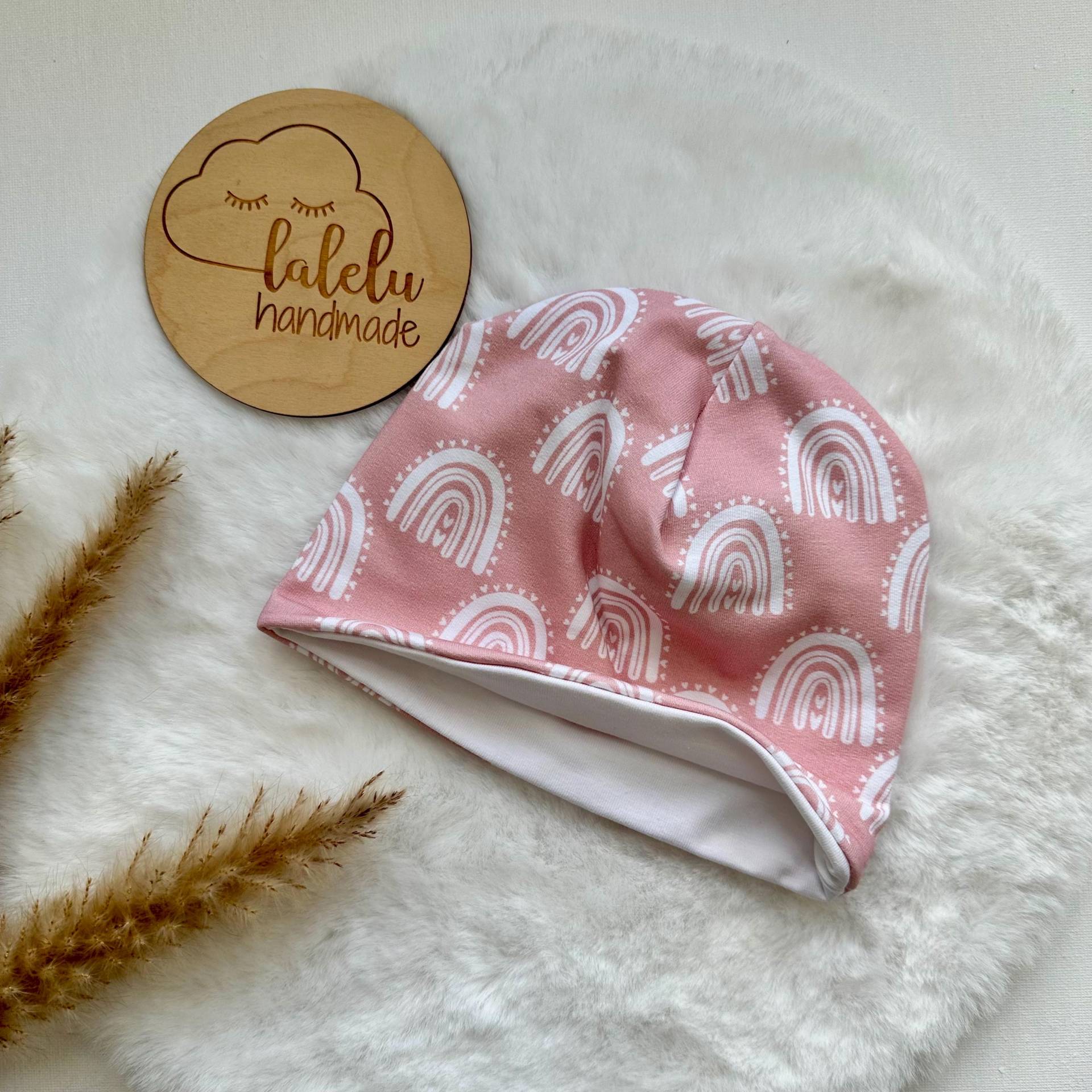 Mütze Mädchen Baby Regenbogen Rosa/Weiß Ku 39-42cm Sale von laleluHandmadeDE