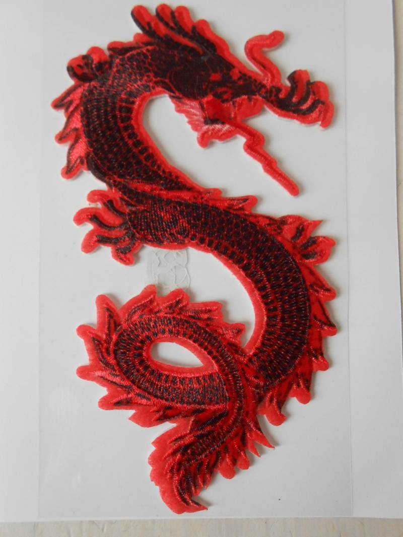 Patch Aufbügler Gestickter Drache Applikation Rot von lallehandmade