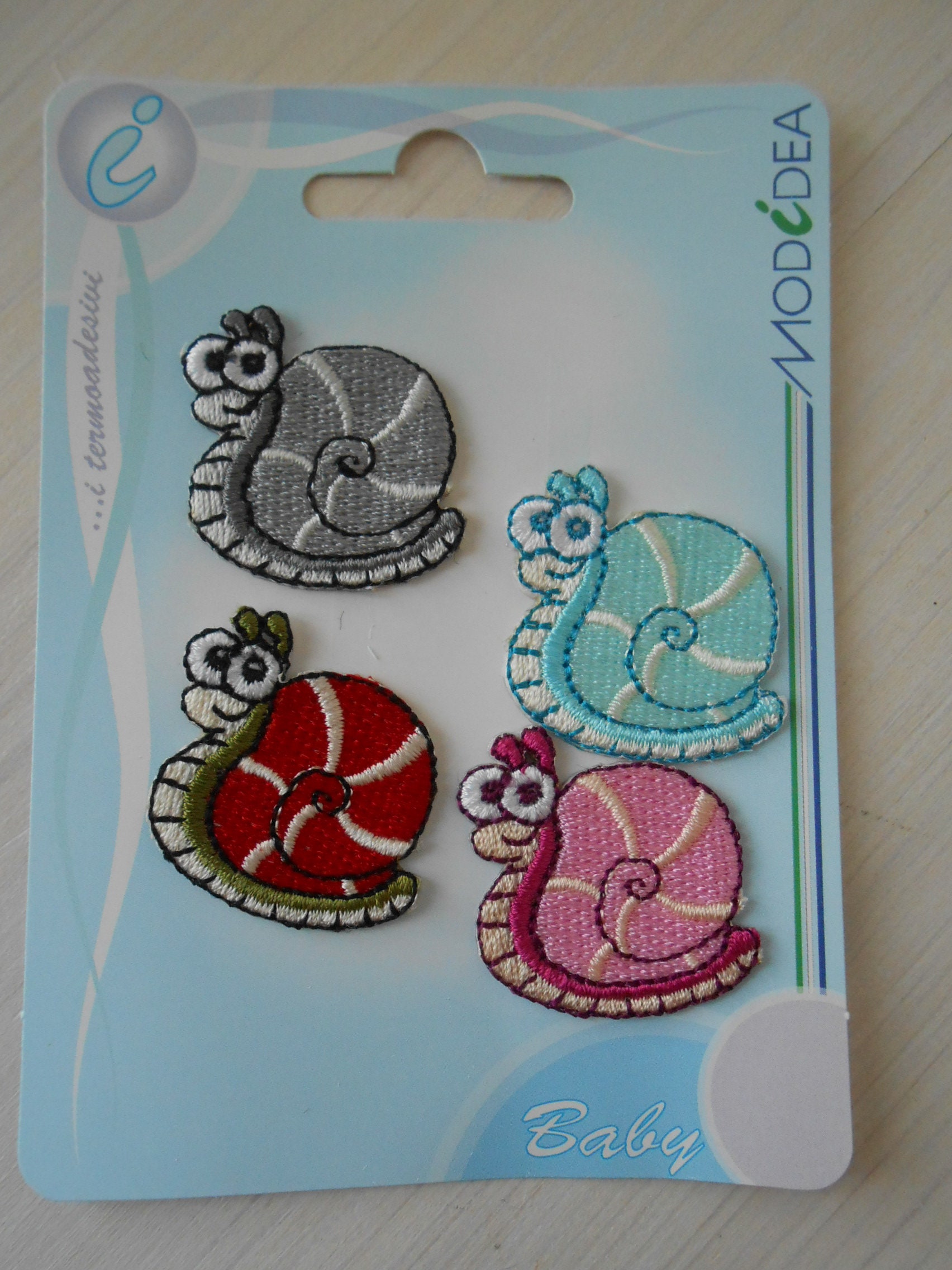Schnecke Patches Set Von 4 Aufbügeln Bestickt Kindergarten Applikationen von lallehandmade