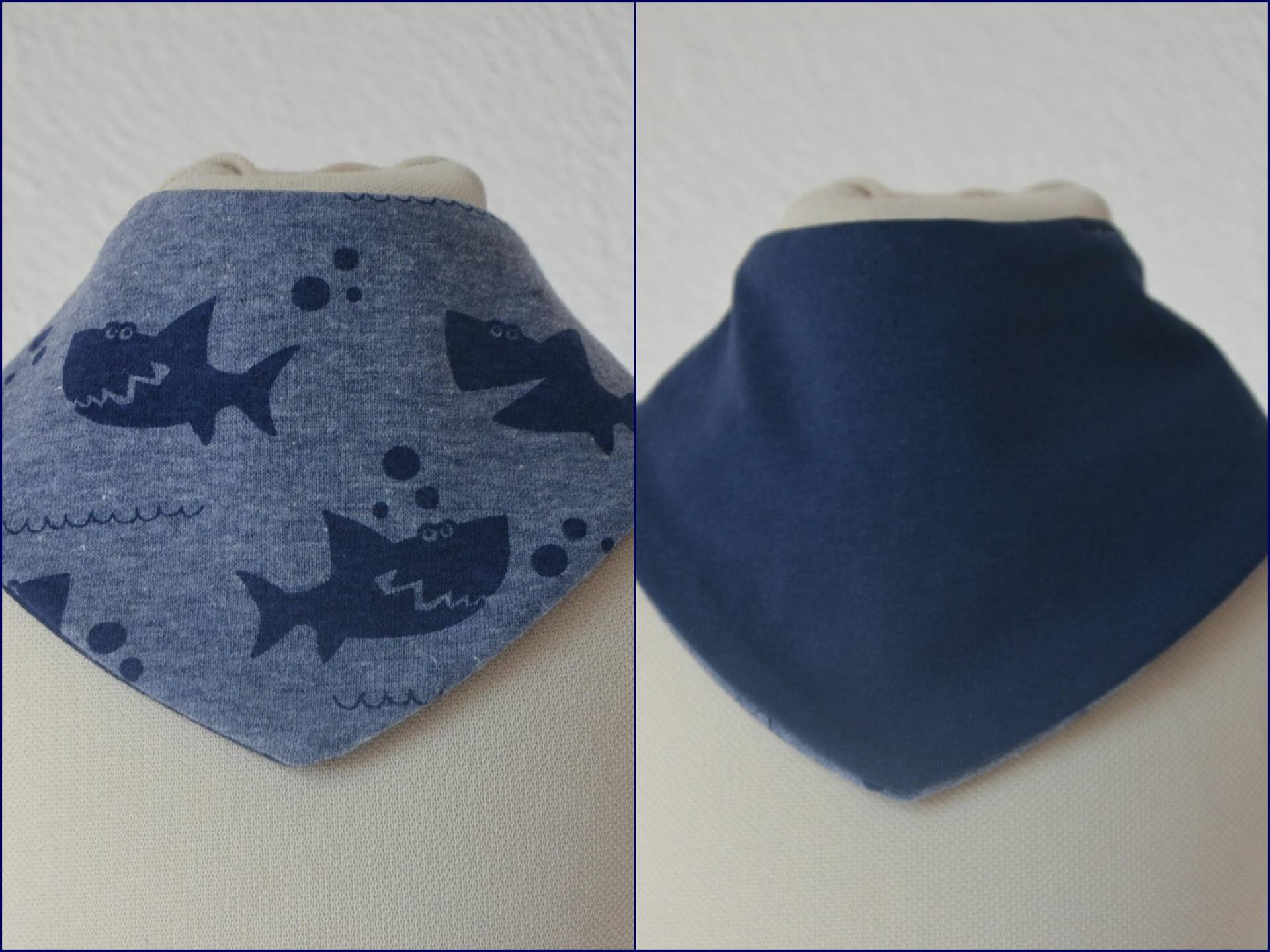 Baby Wende Lätzchen | Jungen 0-3 Jahre Haie Blau Jersey Sabberlatz Halstuch Bib von lamaika