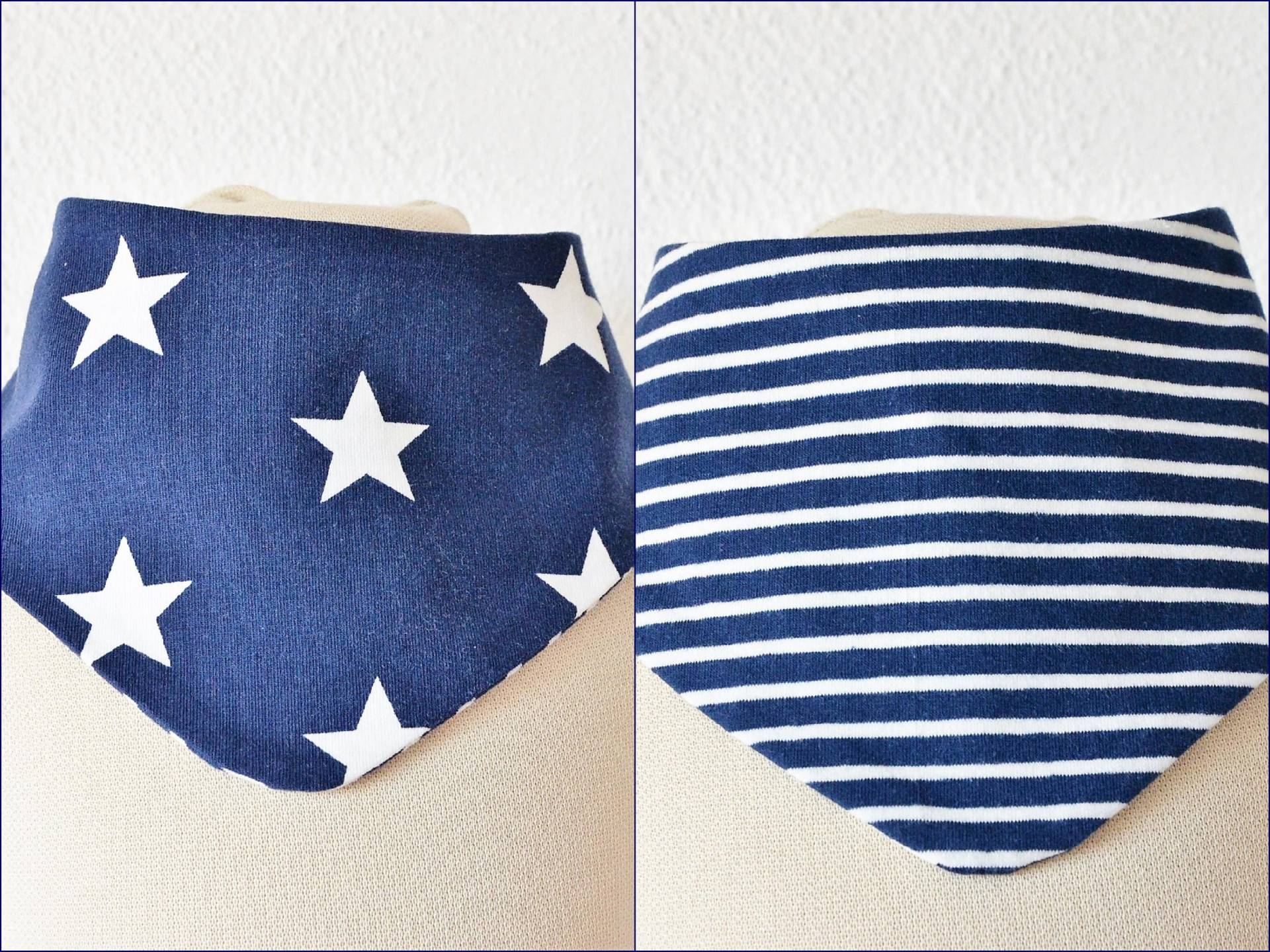 Baby Wende Lätzchen | Jungen 0-3 Jahre Sterne Blau Weiß/Ringel Jersey Sabberlatz Halstuch Bib von lamaika