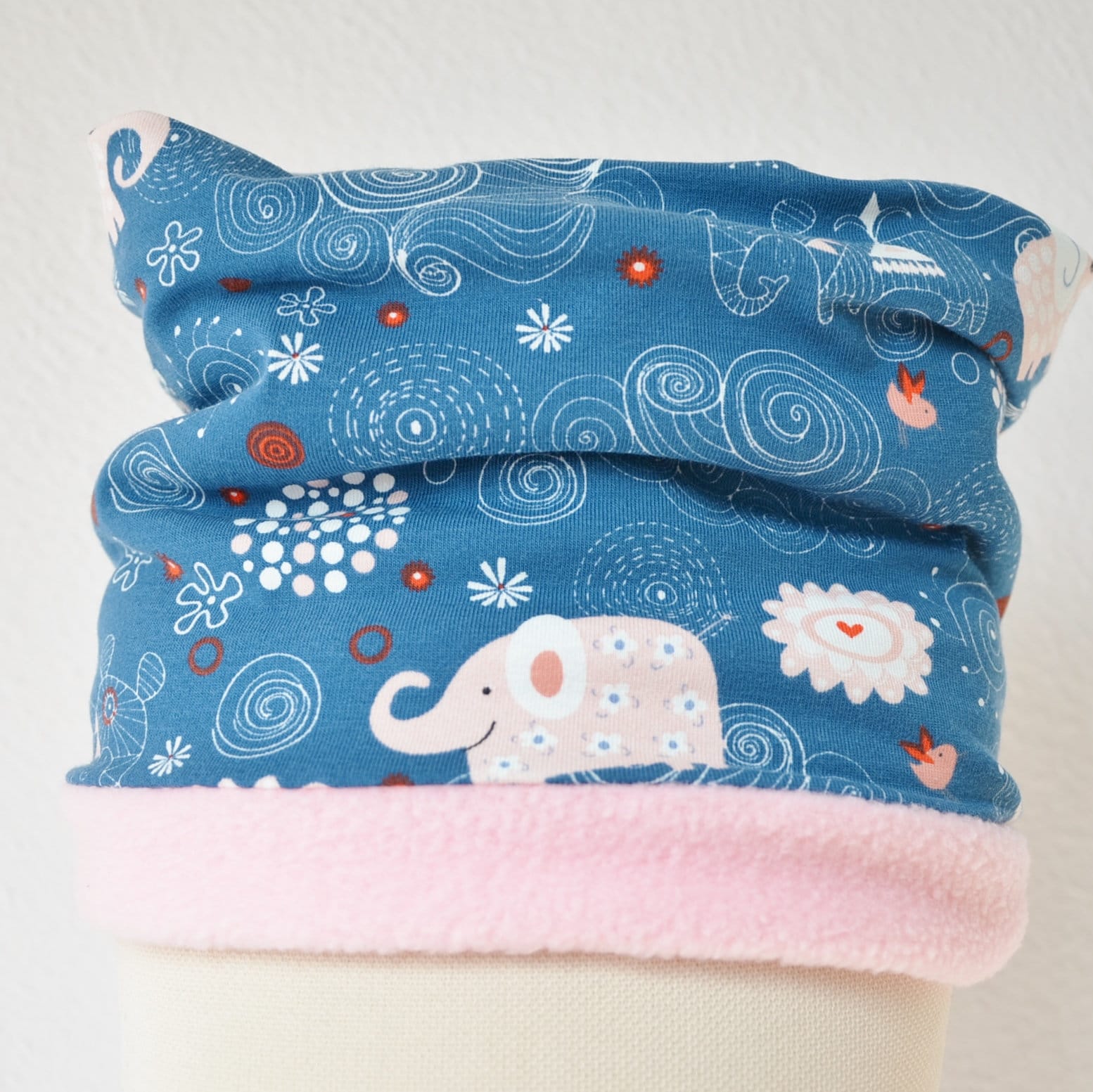 Fleece Loop Schal | Elefanten Rosa Blau Mädchen Kinder Für 2 - 3 4 5 6 Jahre Halstuch Warm Gefüttert von lamaika