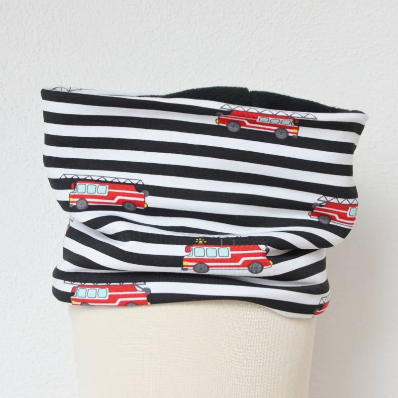 Fleece Loop Schal | Streifen Ringel Feuerwehr Schwarz Weiß Rot Junge Boy Kind 3 - 4 5 6- 7 8 Jahre Halstuch Warm Gefüttert von lamaika