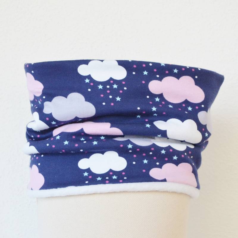 Fleece Loop Schal | Wolken Lila Rosa Weiß Mädchen Kinder Für 2 - 3 4 5 6 Jahre Halstuch Warm Gefüttert von lamaika