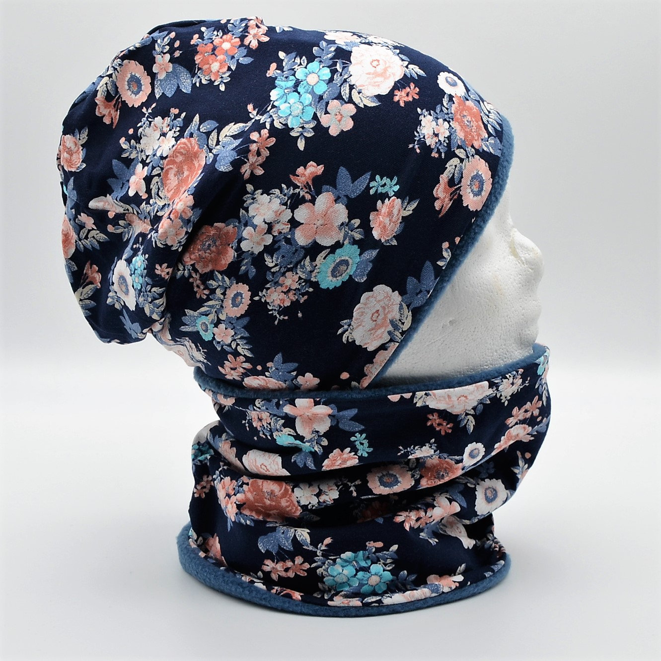 Fleece Loop Schal & Mütze Set | Blumen Dunkelblau Rosa Blassblau| Mädchen Für 4 -5 6 7 8 Jahre Kinder| Warm Gefüttert Beanie Kombination Fleece Loop Schal & Mütze Set | Blumen Dunkelblau Rosa Blassblau| Mädchen Für 4 -5 6 7 8 Jahre Kinder| Warm Gefüttert Beanie Kombination von lamaika