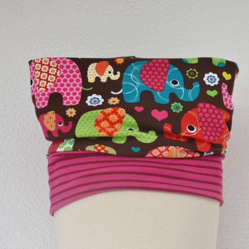 Loop Wendeschal | Elefanten Bunt/Ringel Pink Kind Mädchen Unisex 3 - 4 5 6- 7 8 Jahre Halstuch Schal von lamaika