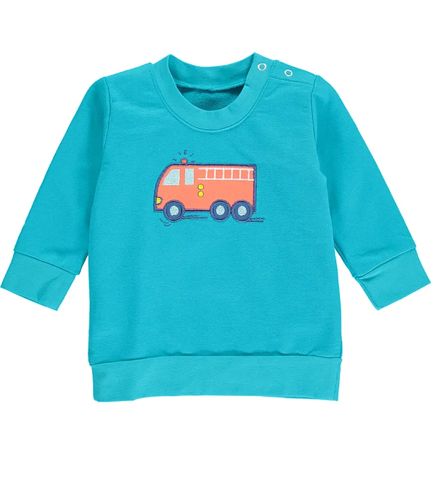 lamino Sweatshirt kuschelig leichter Kinder Pullover mit coolem Feuerwehr-Druck Türkis von lamino