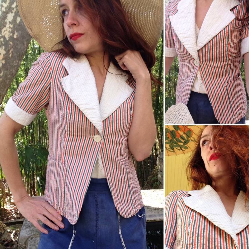 1940Er Jahre Blau Rot Weiß Streifen Jacke Größe Klein von laminuinette