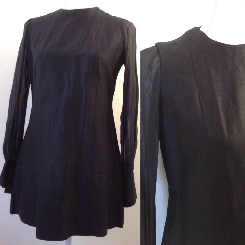 1960Er Jahre Französisch Glitzer Schwarz Seide & Mesh Mini-Kleid von laminuinette