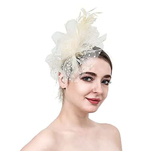 Party-Fascinator, Hut, einfarbig, dekorativ, durchsichtig, Cocktail, Abschlussball, Party, Fascinator, Hut, Brautschmuck, Haarschmuck, Beige von lamphle