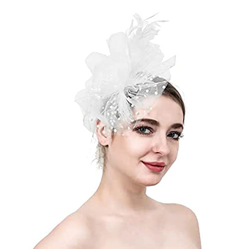 Party-Fascinator, Hut, einfarbig, dekorativ, durchsichtig, für Cocktail, Abschlussball, Party, Fascinator, Hut, Brautschmuck, Haarschmuck, Weiß von lamphle