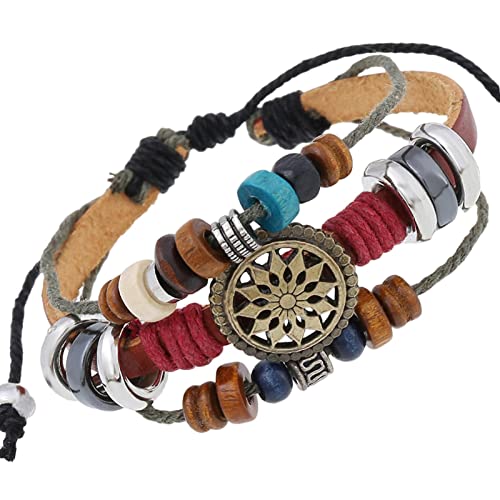 lamphle Böhmische Stretch-Perlenarmbänder, Vintage-Mix, Perlen, drei Schichten, Armbänder für Frauen, verstellbar, dekorativer Armreif, Schmuck, C, Böhmisch von lamphle